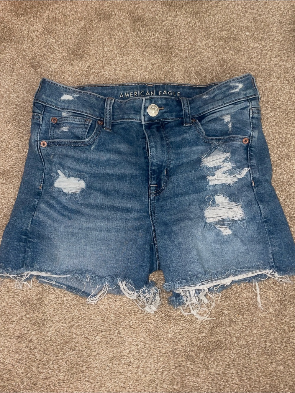 American Eagle Outfitters Blue Distressed Denim Jean Shorts
